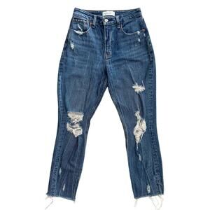 Abercrombie & Fitch A & F High Rise Mom Jeans Sz 26 2 Blue Distressed Curve Love